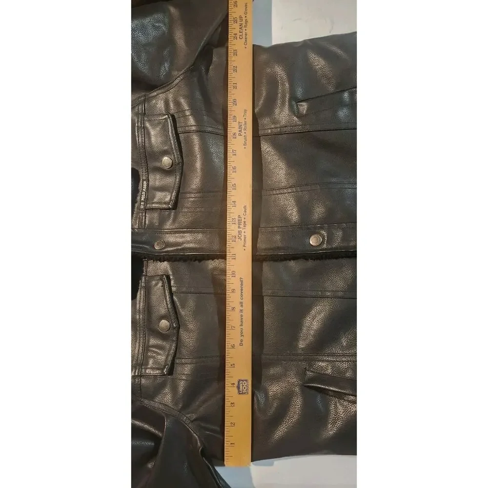 U.S. POLO MEN'S BLACK FAUX LEATHER MOTORCYCLE SHERPA PVC COAT JACKET SIZE L